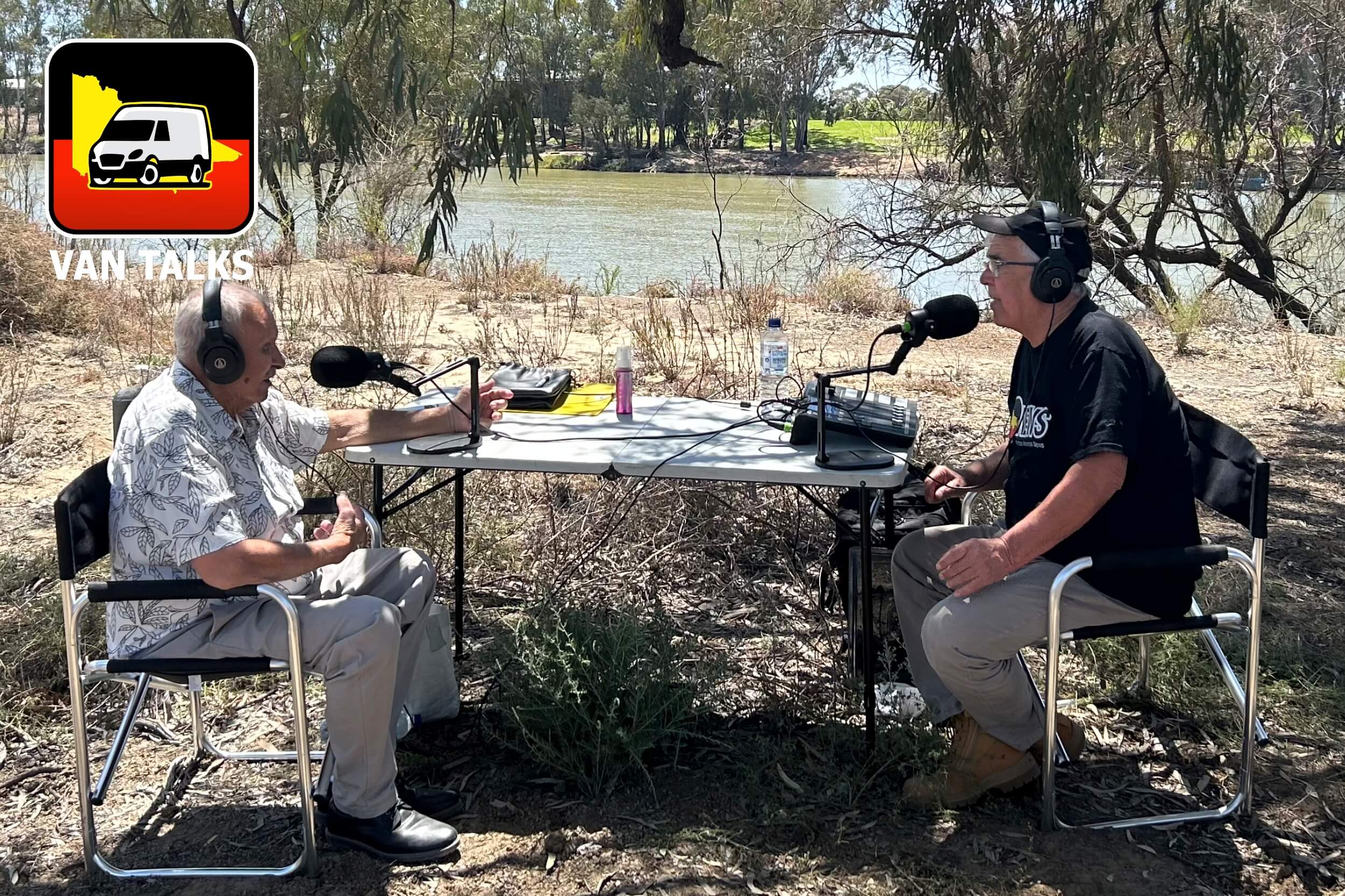 Yarning with Barkindji Elder Uncle Col Clark on the bank of the mighty Murray River. Podcasting just as it should be done!